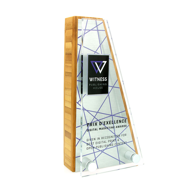 Small Bamboo Block Award with Metal Plate and Acrylic Front