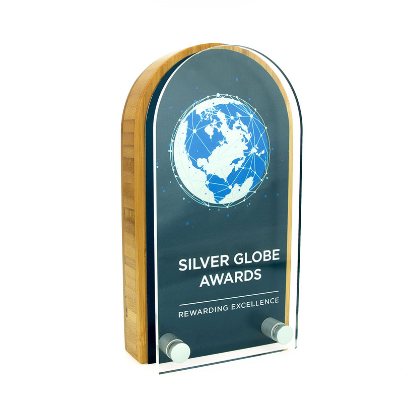 Medium Bamboo Block Award with Metal Plate and Acrylic Front