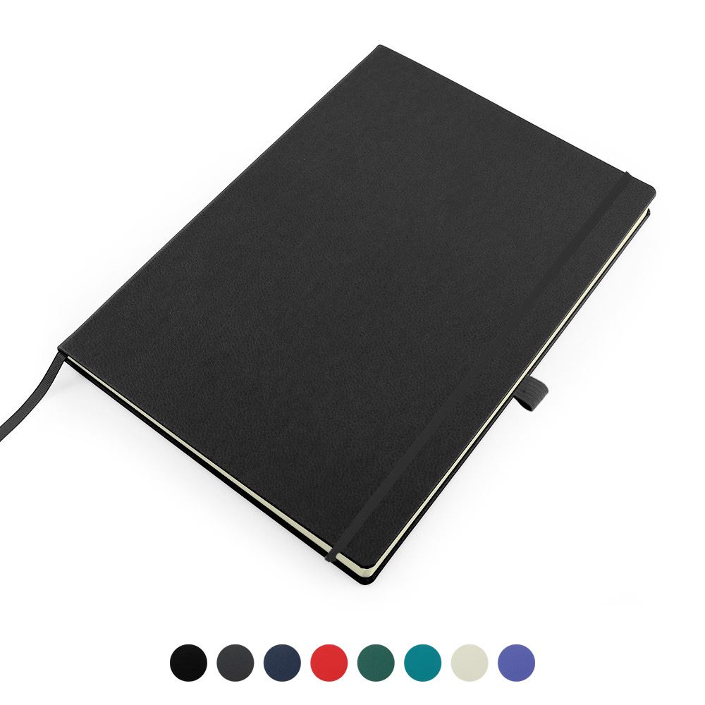 Recycled ELeather A4 Casebound Notebook with elastic strap and pen loop