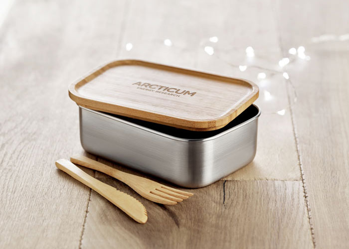 Reusable Stainless Steel lunch box with bamboo cutlery 