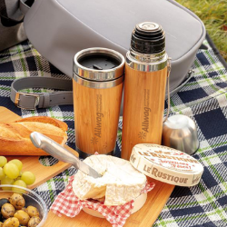 Bamboo Vacuum Travel Flask at a picnic 