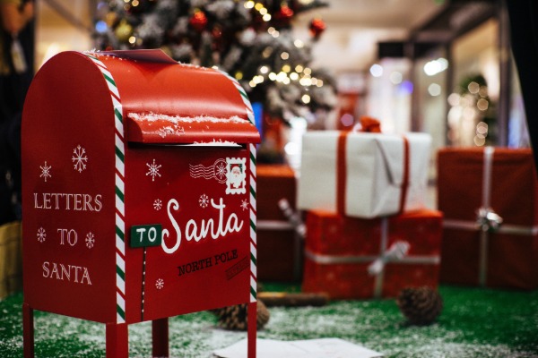 A red Santa letterbox for posting Christmas letters