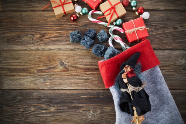 A Christmas stocking featuring La Befana