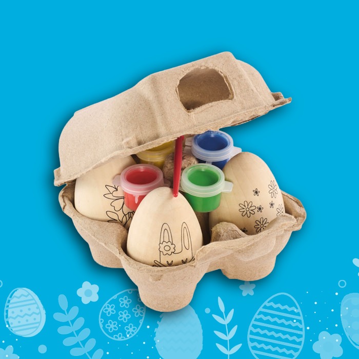 Corporate Easter gift wooden egg painting set with branded packaging for employee families
