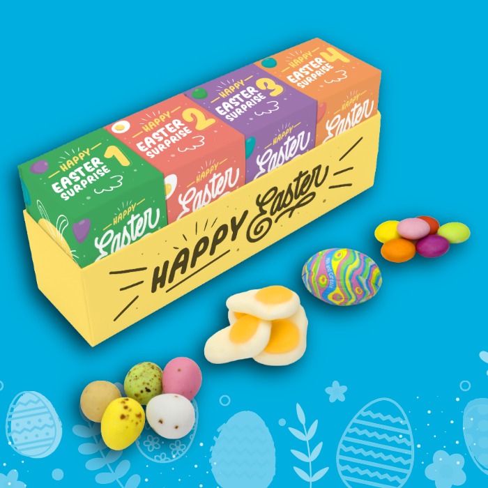 Sustainable promotional Easter chocolate mix in eco-friendly branded cardboard packaging