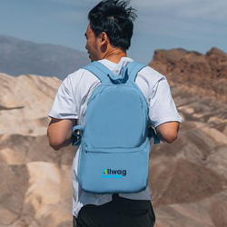 Branded sustainable blue backpack