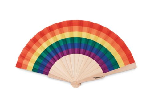 Branded rainbow Pride hand wooden fan