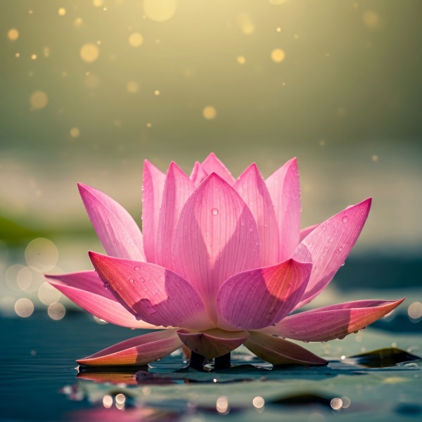 A lotus flower symbolizing purity and enlightenment in Buddhism, depicted in a serene and spiritual style.