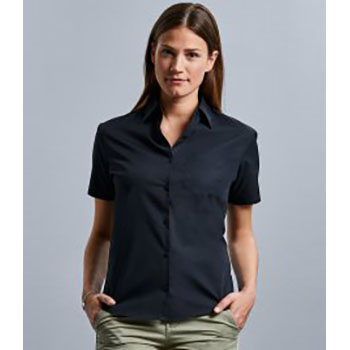 Russell Collection Ladies Short Sleeve Easy Care Cotton Poplin Shirt