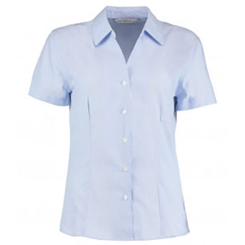 Kustom Kit Ladies Pinstripe Short Sleeve Tailored Shirt