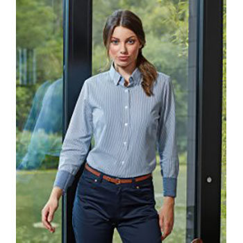 Premier Ladies Long Sleeve Striped Oxford Shirt