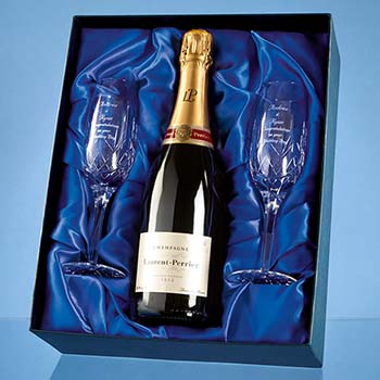 Double Champagne Flute Gift Set with a 75cl Bottle of Laurent Perrier Champagne