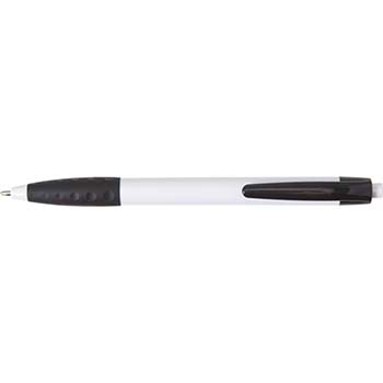 Plastic Ballpen With A Black Clip And Rubber Grip