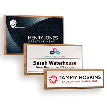 Personalised Wood Framed Name Badges, full colour print