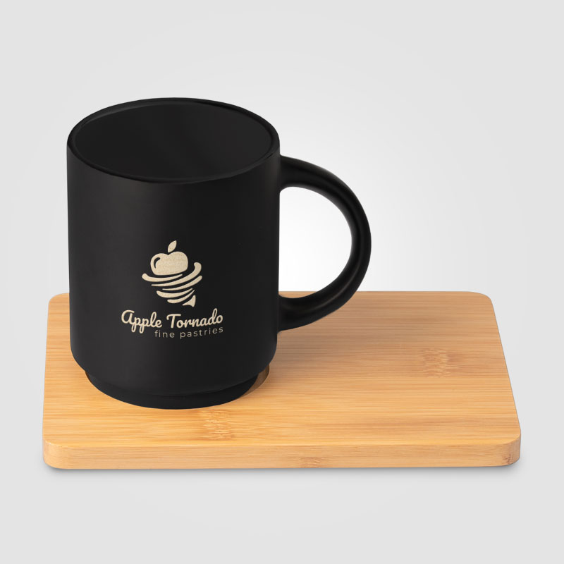 Cafe Duo - 325 ml Ceramic Mug and Bamboo Board Set
