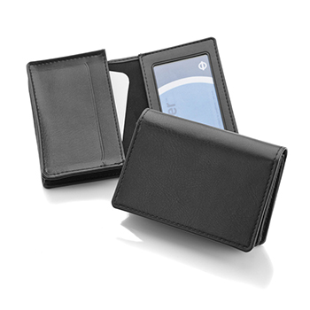 Deluxe Belluno Business Card Dispenser with Window Pocket - Black