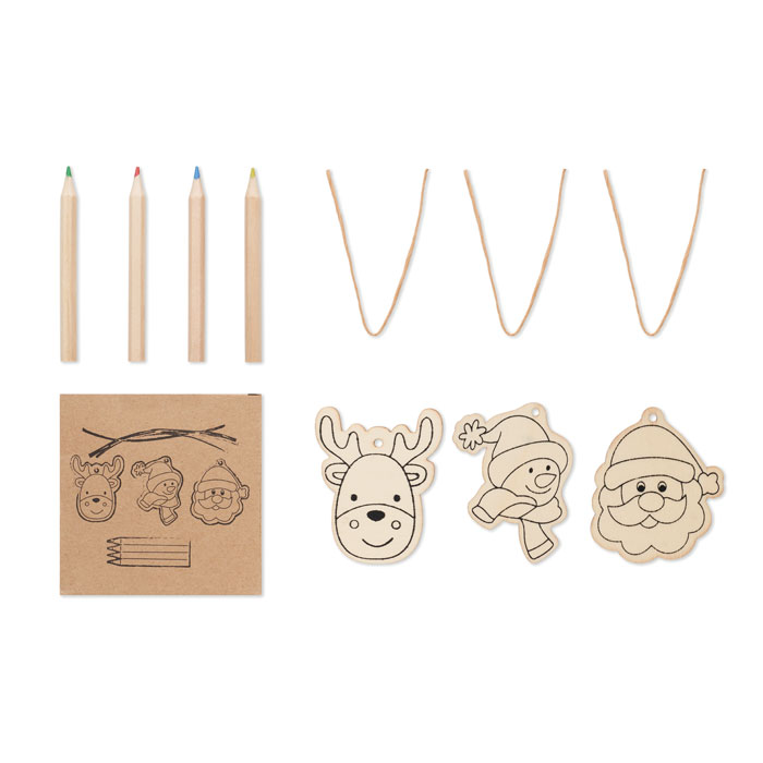 Wooden Christmas Ornaments with Colouring Pencils